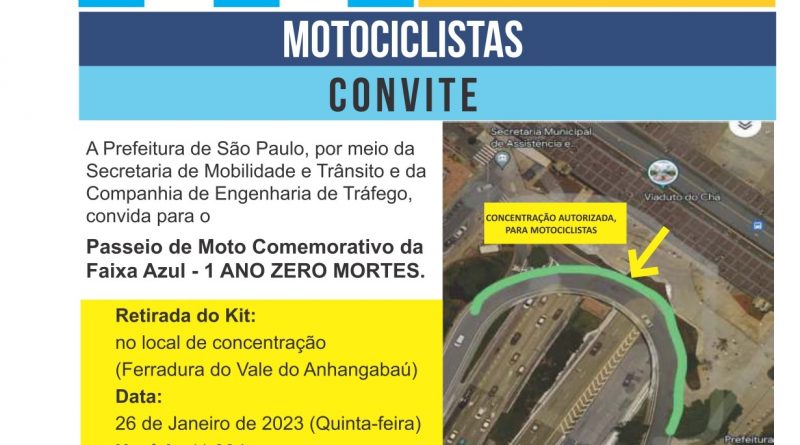 Faixa Azul comemora um ano e zero mortes com passeio de moto amanhã dia 26 às 11h30
